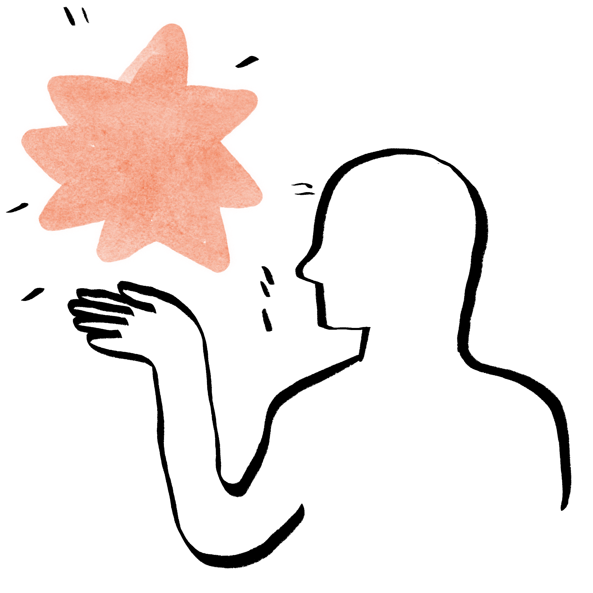 Hand-drawn character reaching toward a peach star